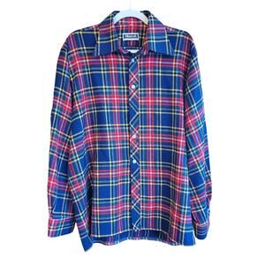 HenryK UK Red Blue Plaid Flannel Shirt Men's Button Up Long Sleeve Warm